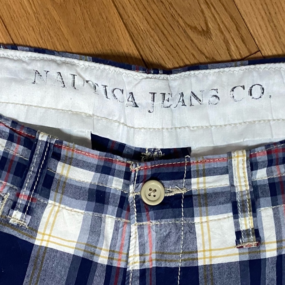 Nautica Jean Co. Blue, White, Red, & Yellow Plaid Bermuda Shorts - Picture 11 of 16